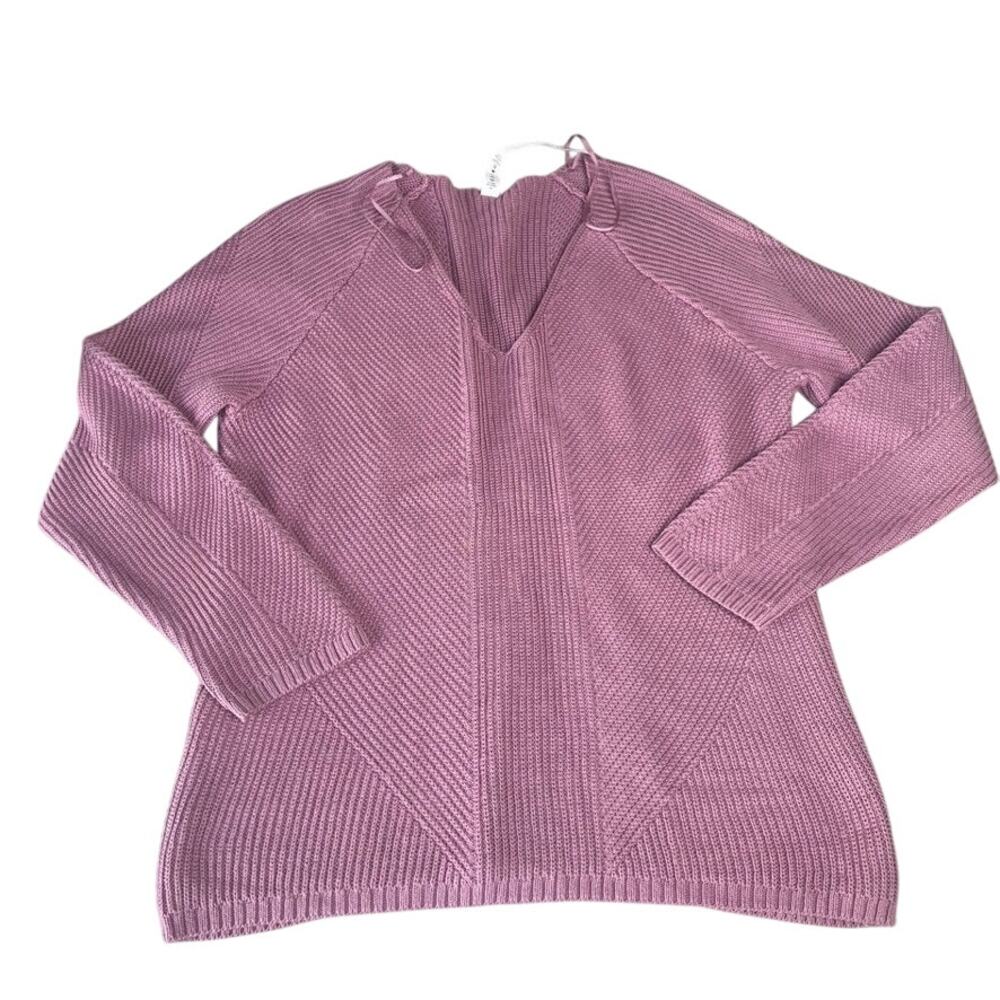 Lululemon Cotton V Neck Sweater Dusty Rose Ribbed‎ Knit Long Sleeve Women XS